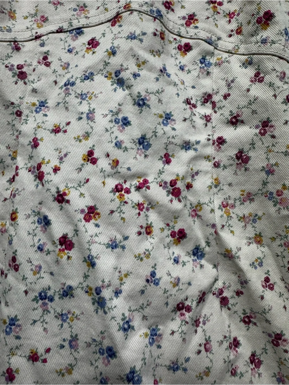LoveShackFancy White Floral dress Ruffle Hem youth size 12 denim side pockets